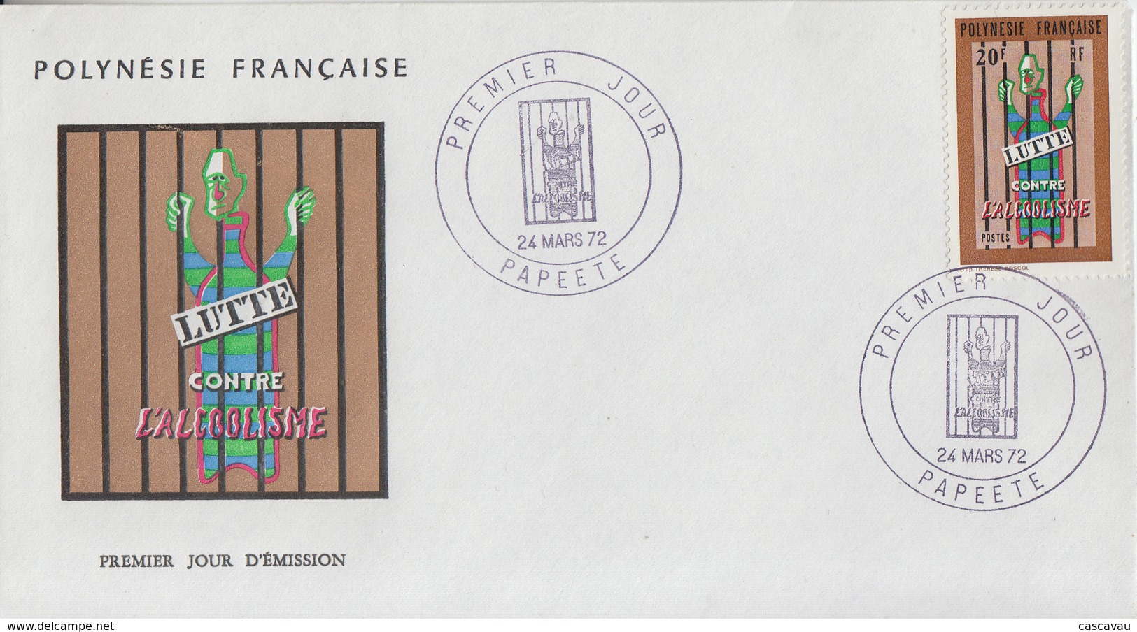 Enveloppe  FDC  1er  Jour  POLYNESIE   Lutte  Contre  L' Alcoolisme   1972 - FDC