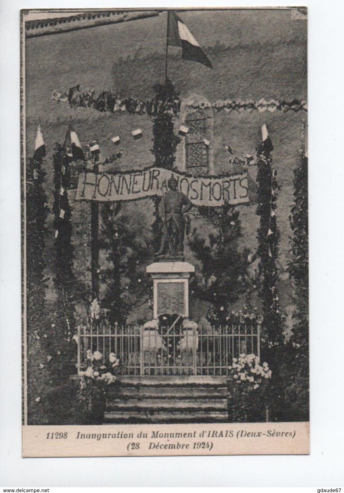 INAUGURATION DU MONUMENT D'IRAIS (79) - 28 DECEMBRE 1924 - Argenton Chateau