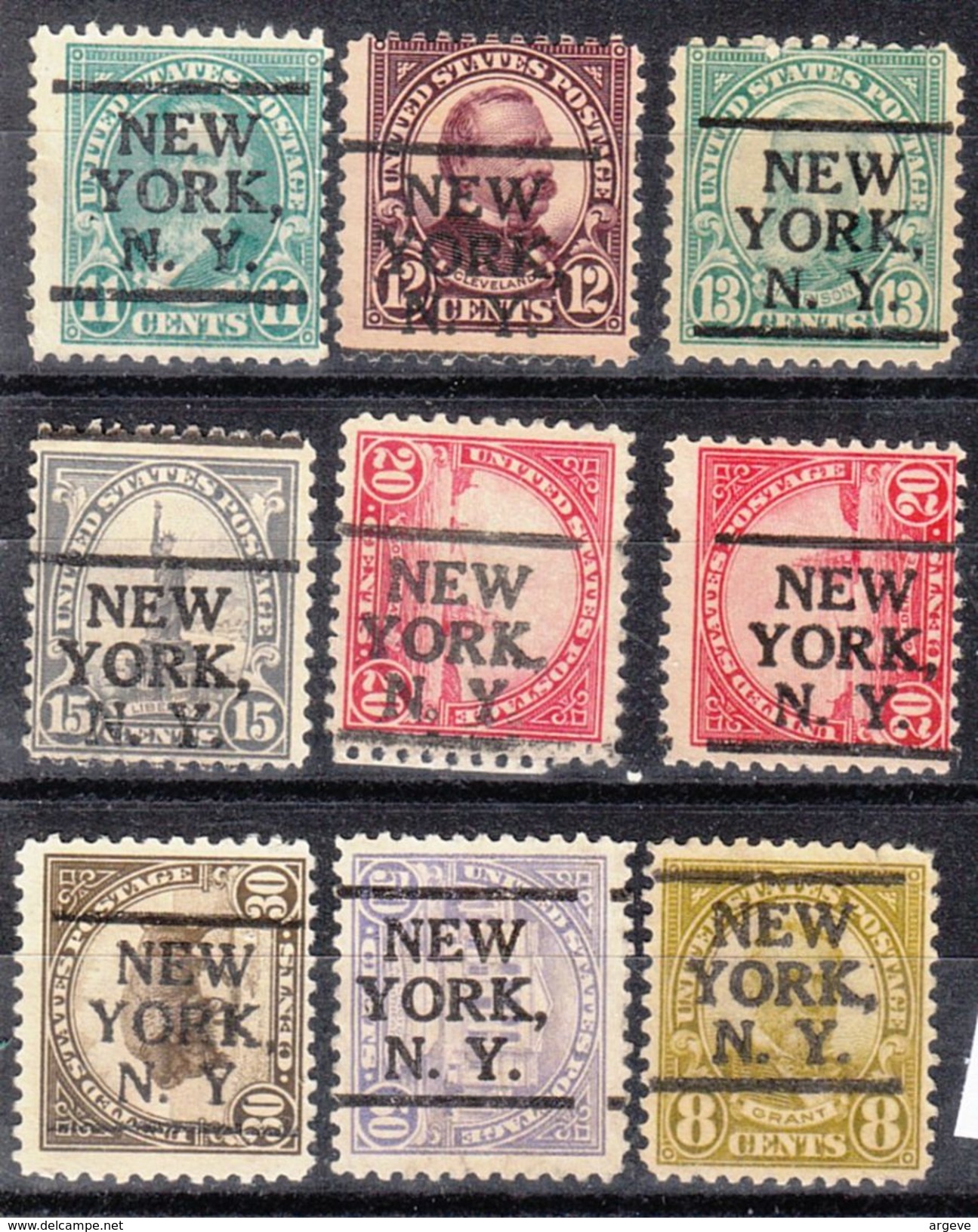 USA Precancel Vorausentwertung Preo, Locals New York, New York L-6 E, 9 Diff. Perf. 8 X 11x11, 1 X 11x10 1/2 - Vorausentwertungen