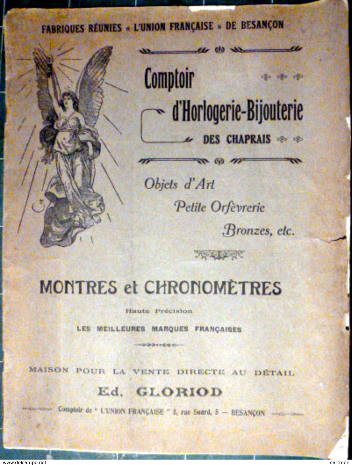 BESANCON BIJOUX OR ARGENT ORFEVRERIE CATALOGUE GLORIOD MONTRES CHRONOMETRE MENAGERE CHEVALIERE MEDAILLES VERS 1900 - Autres & Non Classés