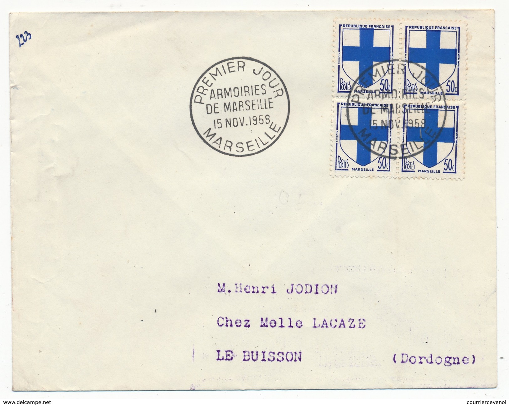 FRANCE - Enveloppe Affr 4 X 50c Armoiries De Marseille - 1958 - Premier Jour - Lettres & Documents