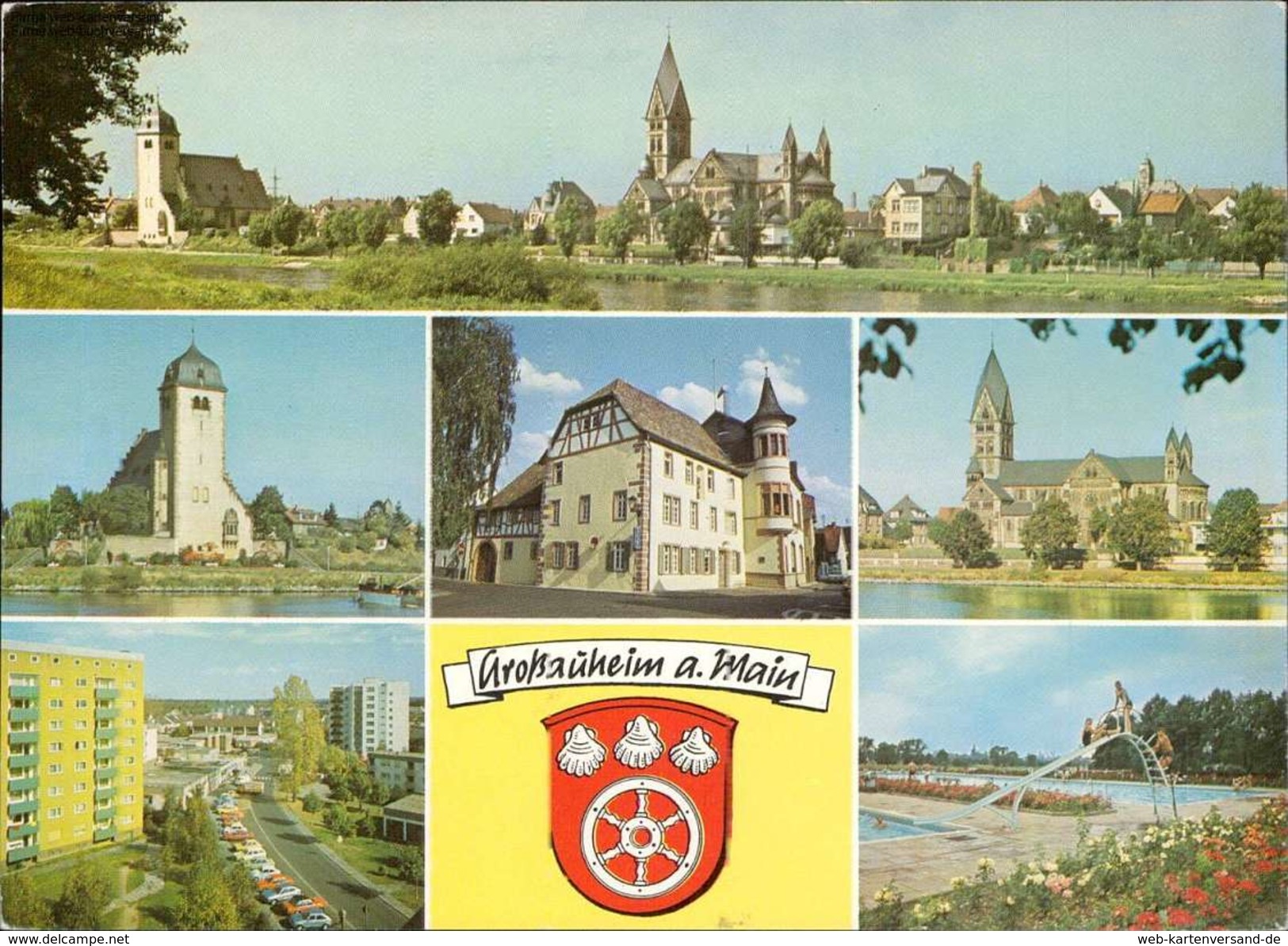 Grossauheim Am Main, Mainpanorama, Gustav Adolf Kirche Mehrbildkarte - Andere & Zonder Classificatie