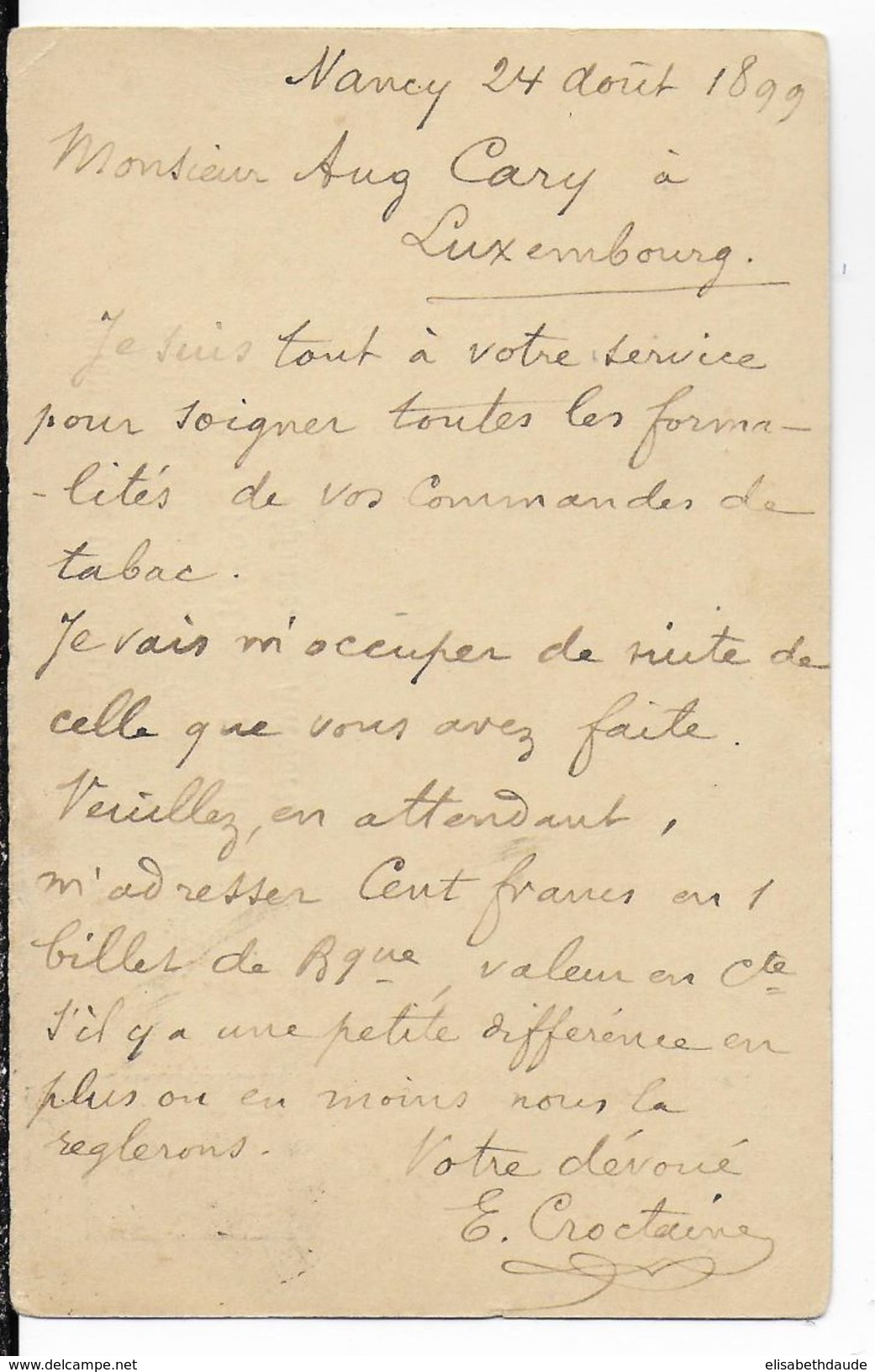 1899 - CARTE ENTIER REPONSE Du LUXEMBOURG Avec OBLITERATION NANCY (MEURTHE ET MOSELLE) - Entiers Postaux