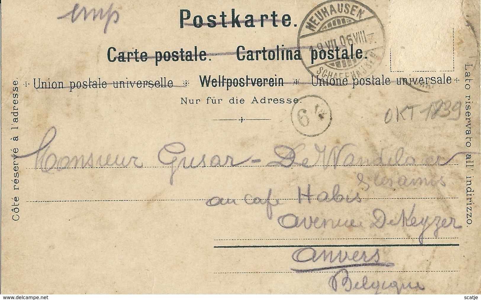 Neuhausen - Schaffhausen.  -  Infanterie - Fanteria  -  1906 Naar  Anvers. - Neuhausen A. D. Spree