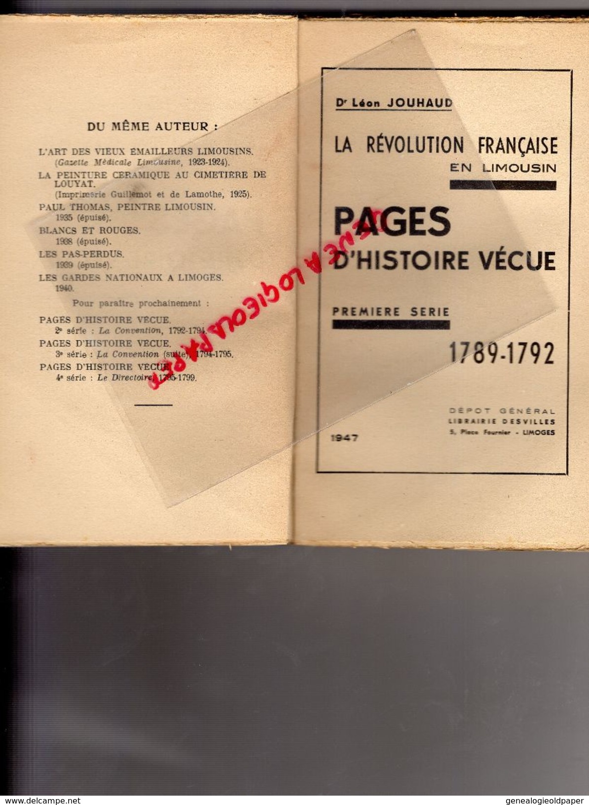 87-23-19- LA REVOLUTION FRANCAISE EN LIMOUSIN-1789-1792-DR LEON JOUHAUD-LIBRAIRIE DESVILLES LIMOGES 1947-LES DRAGONS- - Limousin