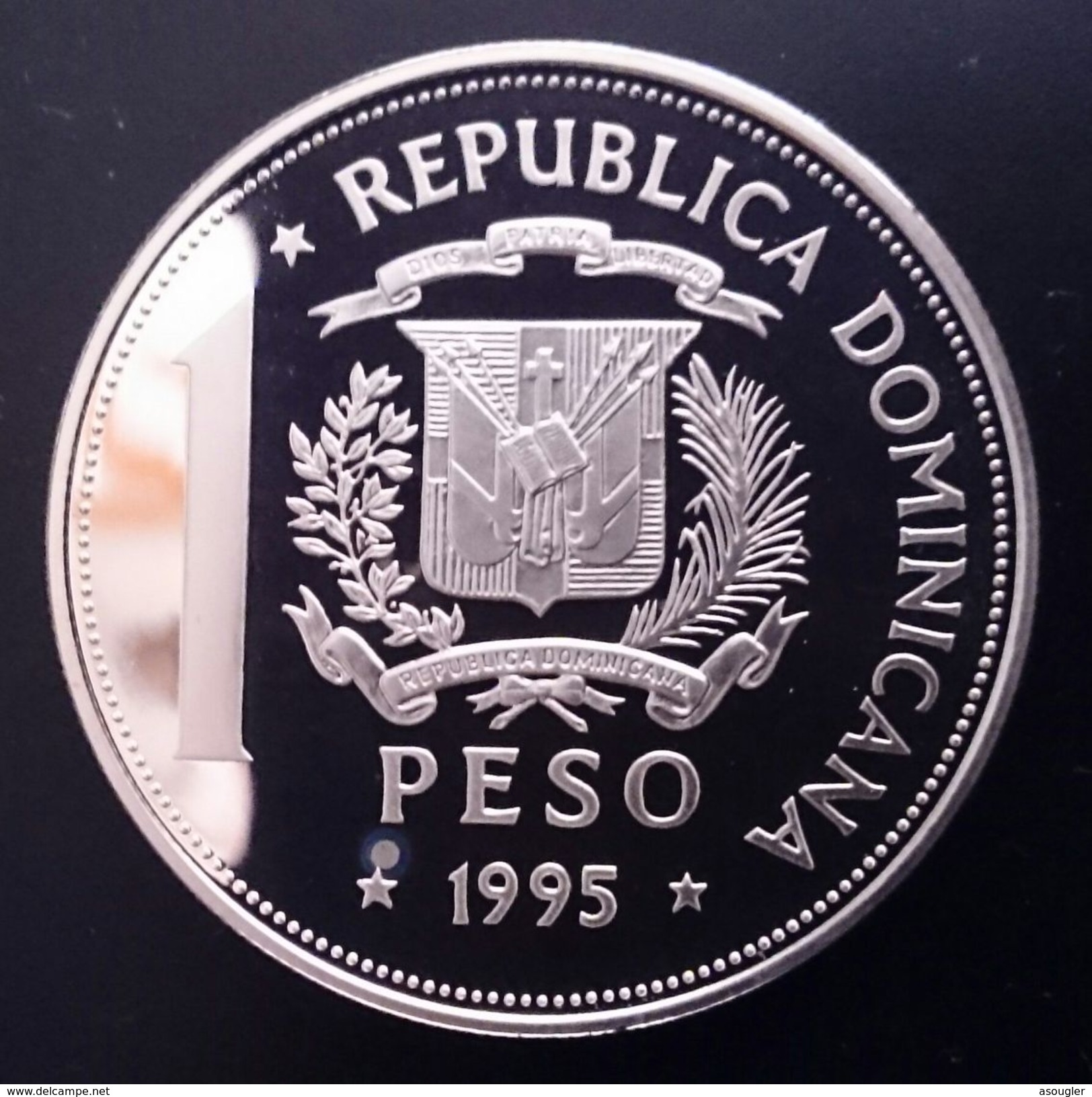 DOMINICAN REPUBLIC 1 PESO 1995 SILVER PROOF "UN - Peace 1945-1995 "free Shipping Via Registered Air Mail - Dominicaine