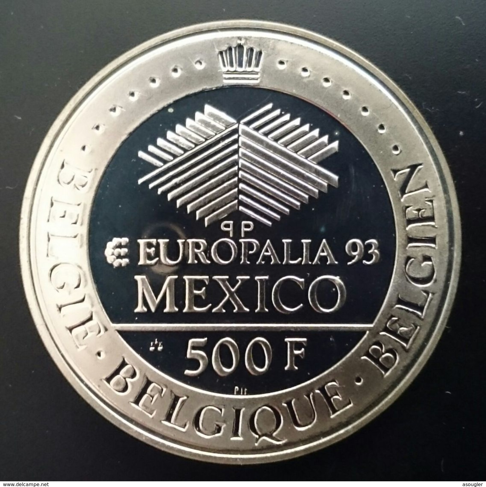 BELGIUM 500 FRANCS 1993 Silver PROOF "Europalaia - Mexico Exposition"  (free Shipping Via Registered Air Mail) - 500 & 5000 Frank (gold)