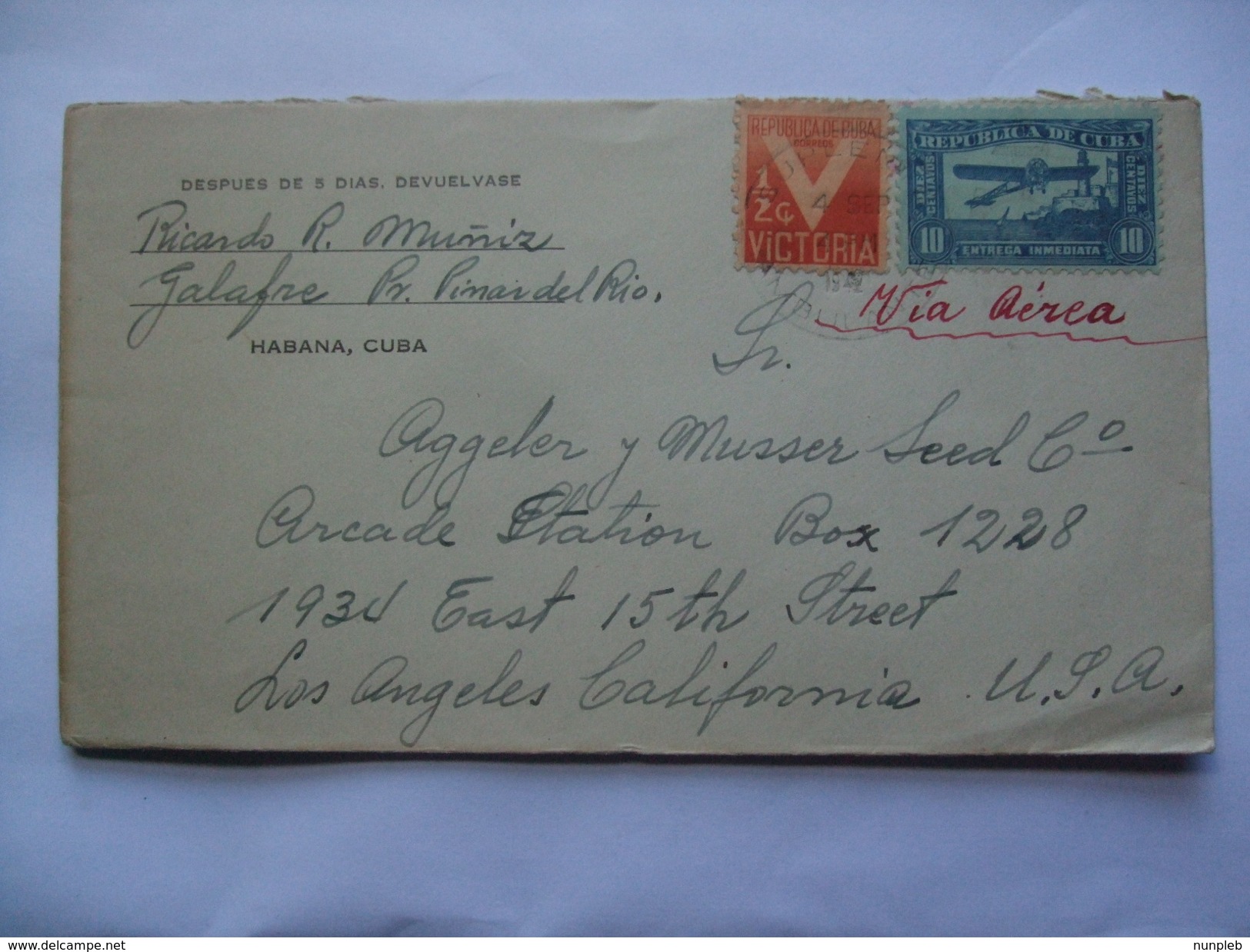 CUBA - 1942 Air Mail Cover - Havana To Los Angeles USA - Covers & Documents