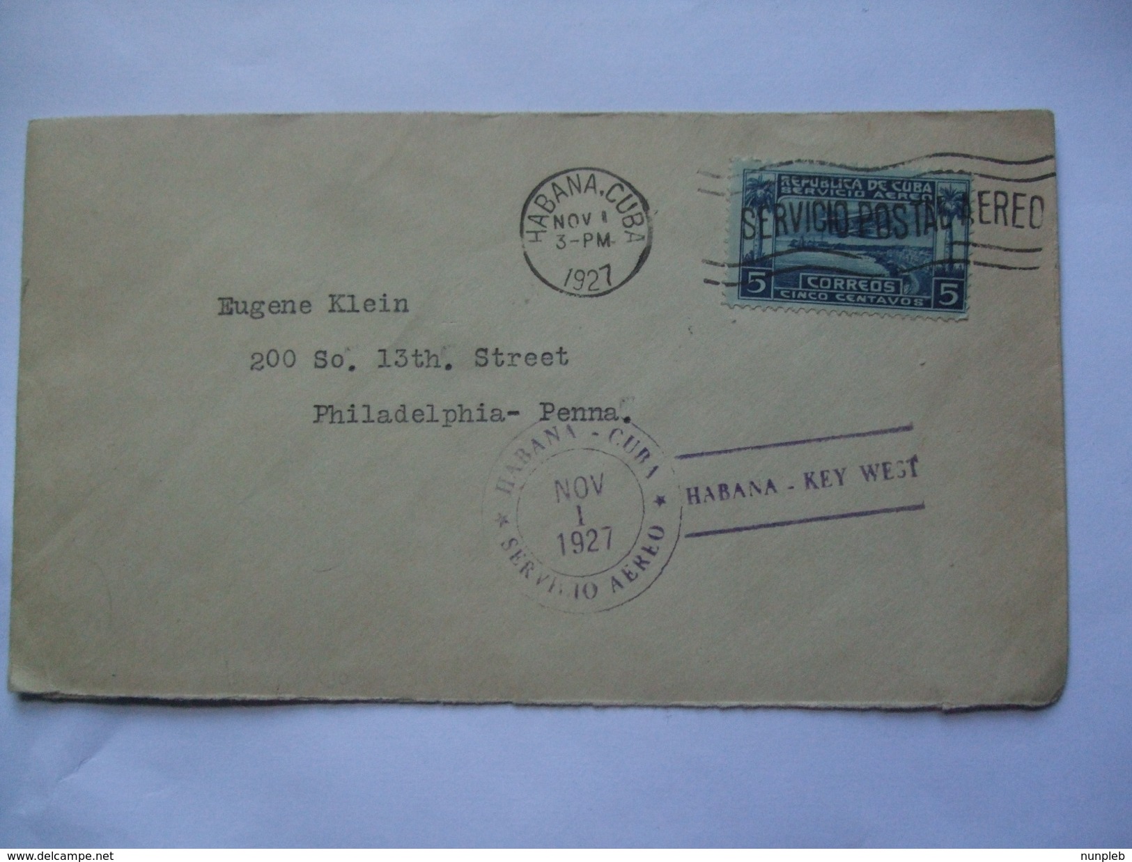 CUBA - 1927 Air Mail Cover - Havana To Philadelphia USA With Habana - Key West Air Mail Cachet - Briefe U. Dokumente