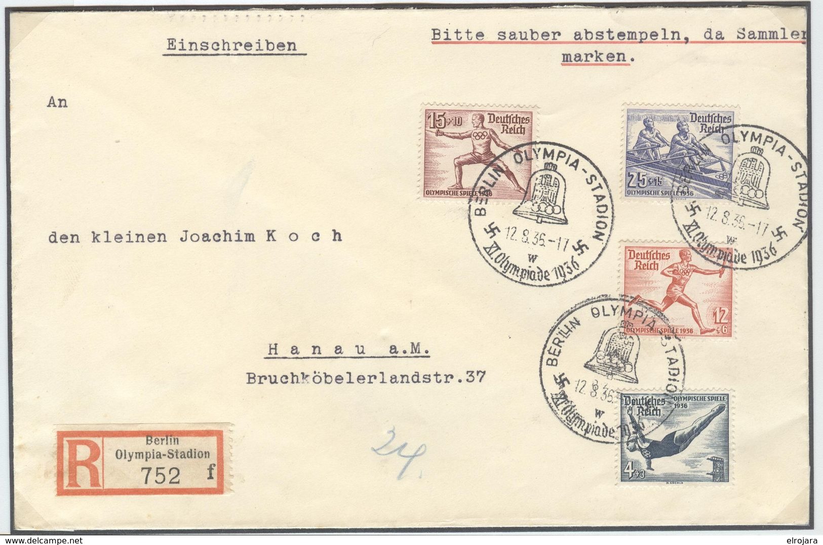 GERMANY Registered Cover With R Label Berlin Olympia Stadion F With Olympic Stamps And Cancel Olympia Stadion - Sommer 1936: Berlin