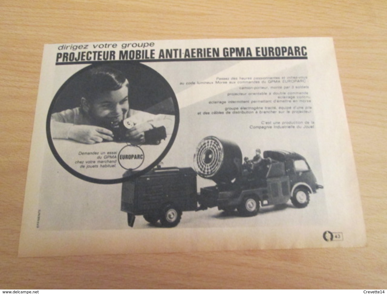 Page De Revue Des Années 60/70 : PUBLICITE MODELE REDUIT PROJECTEUR MILITAIRE EUROPARC , Format : 1/2 Page A4 - Panzer