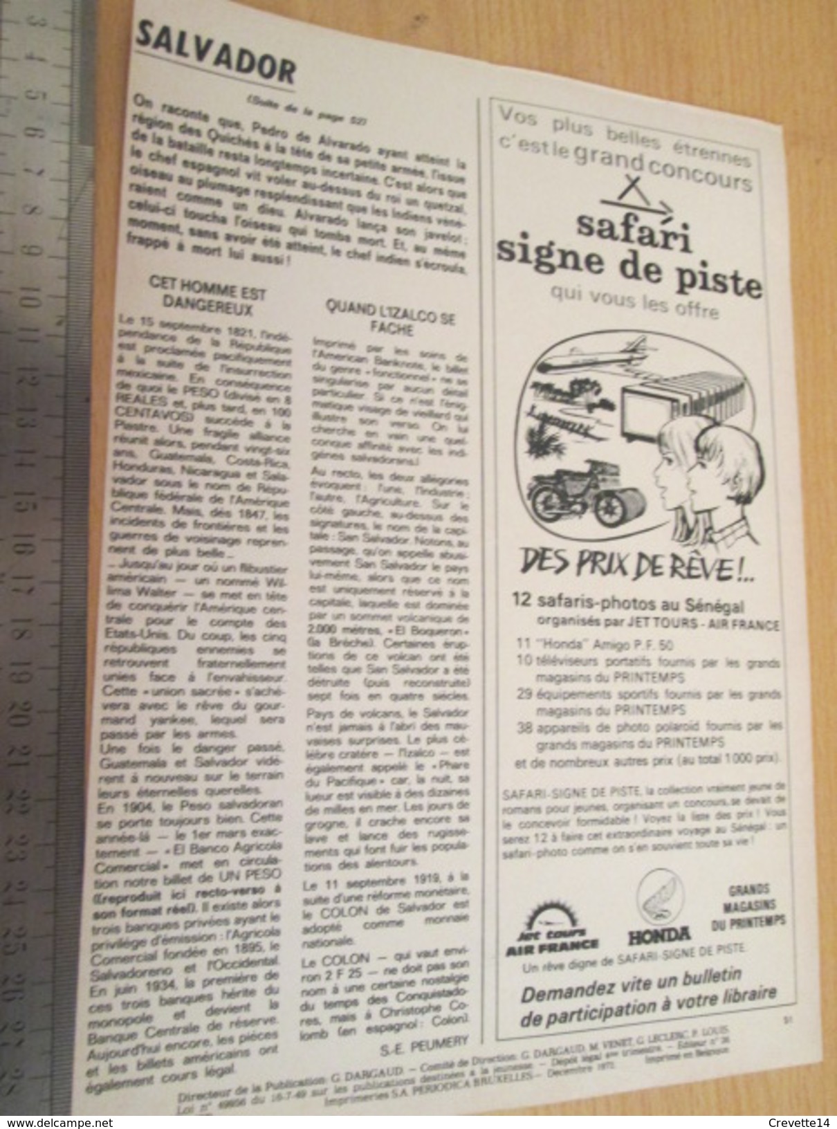 Page De Revue Des Années 60/70 : TINTIN NUMISMATIQUE BILLETS DE BANQUE RARE SALVADOR Pas Henri , Format : Page A4 - Autres & Non Classés