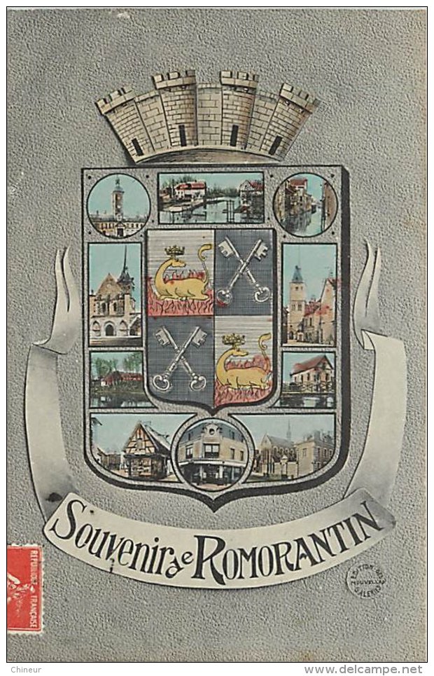 SOUVENIR DE ROMORANTIN CARTE MULTIVUES AVEC BLASON - Romorantin