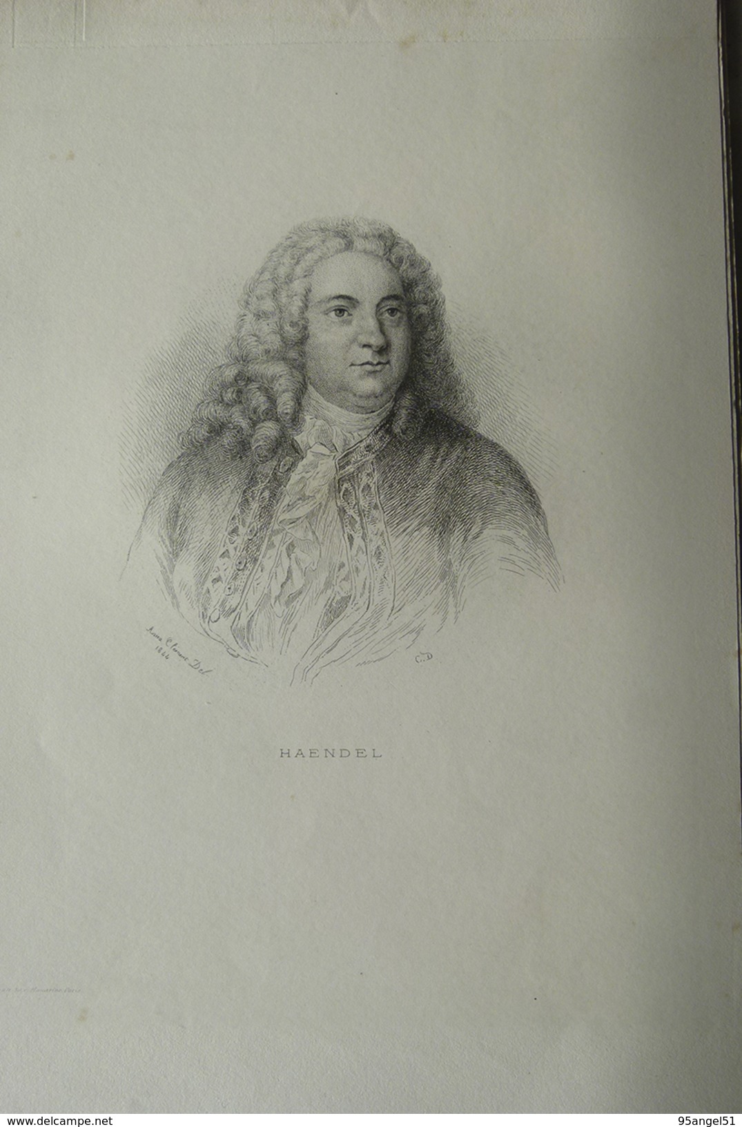 RITRATTO DEL MUSICISTA GEORG FRIEDRICH HAENDEL (HALLE 1685- LONDRA 1759) INCISIONE DI DEBLOIS 1867 (OLD 150 ANNI!!!) - Prints & Engravings