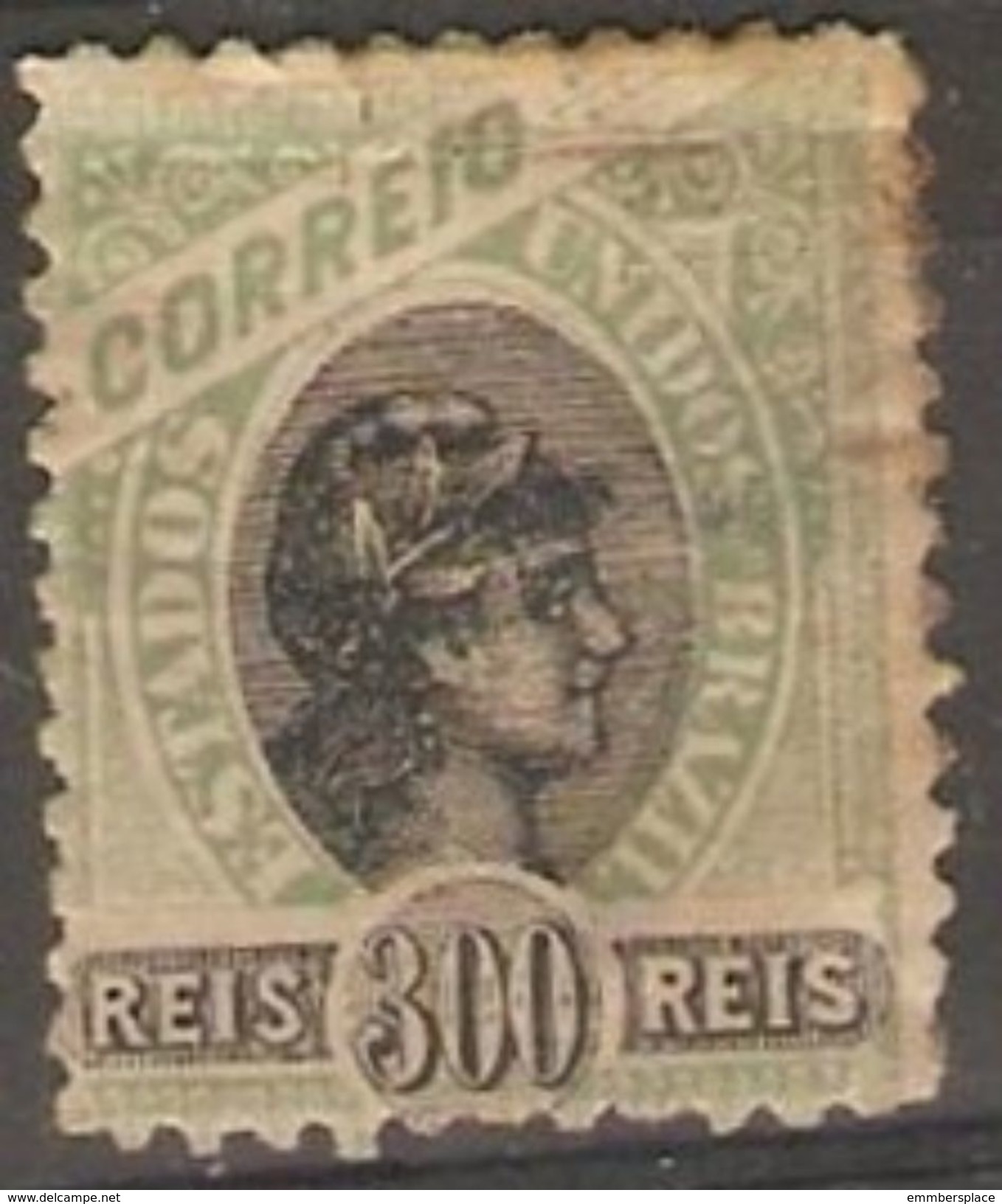 Brazil - 1894 Liberty Head 300r  MH   SG 129 (see Description) - Unused Stamps