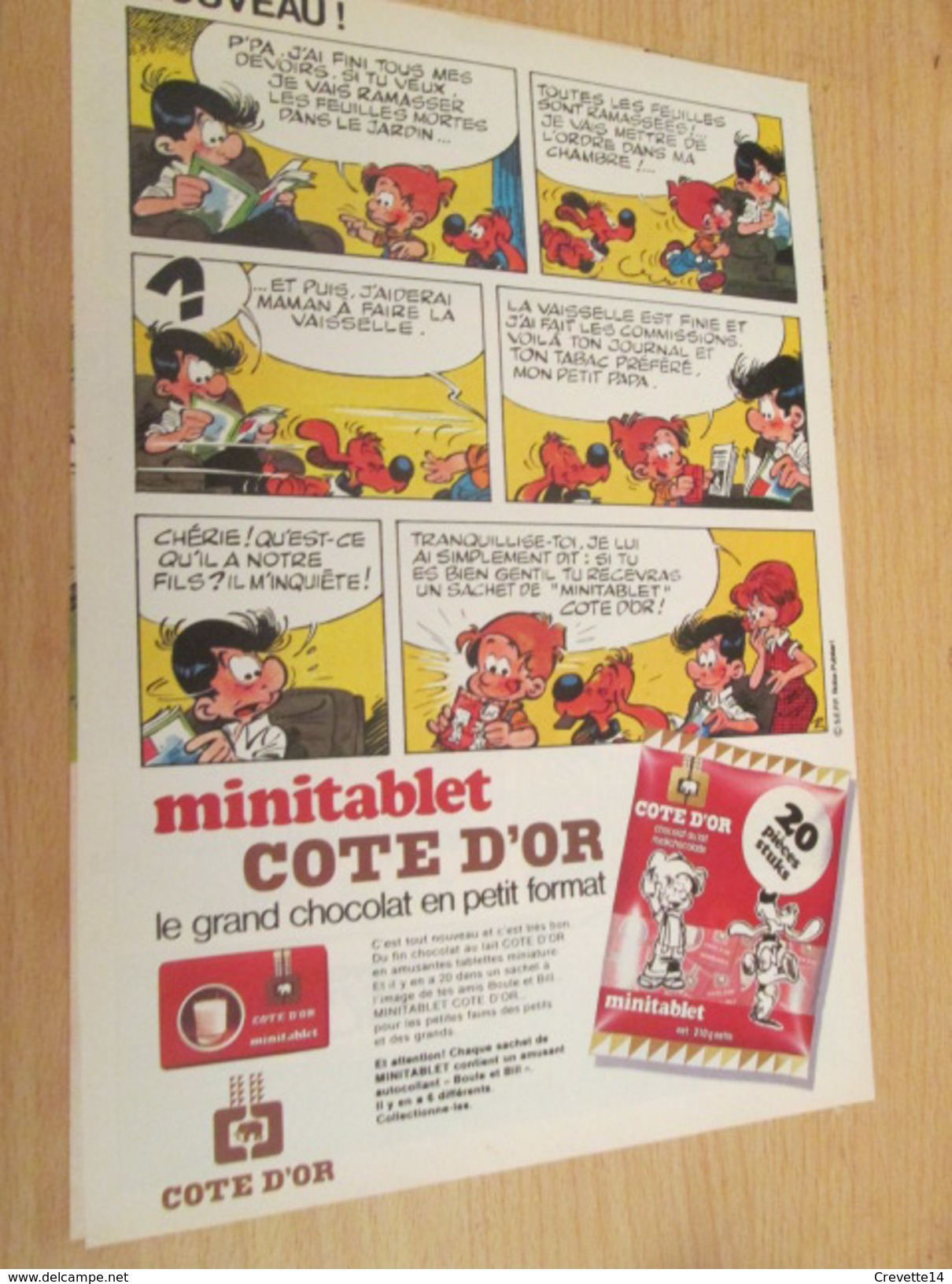 Page De Revue Des Années 60/70 : PUBLICITE BOULE ET BILL ROBA CHOCOLAT COTE D'OR Format : Page A4 - Boule Et Bill