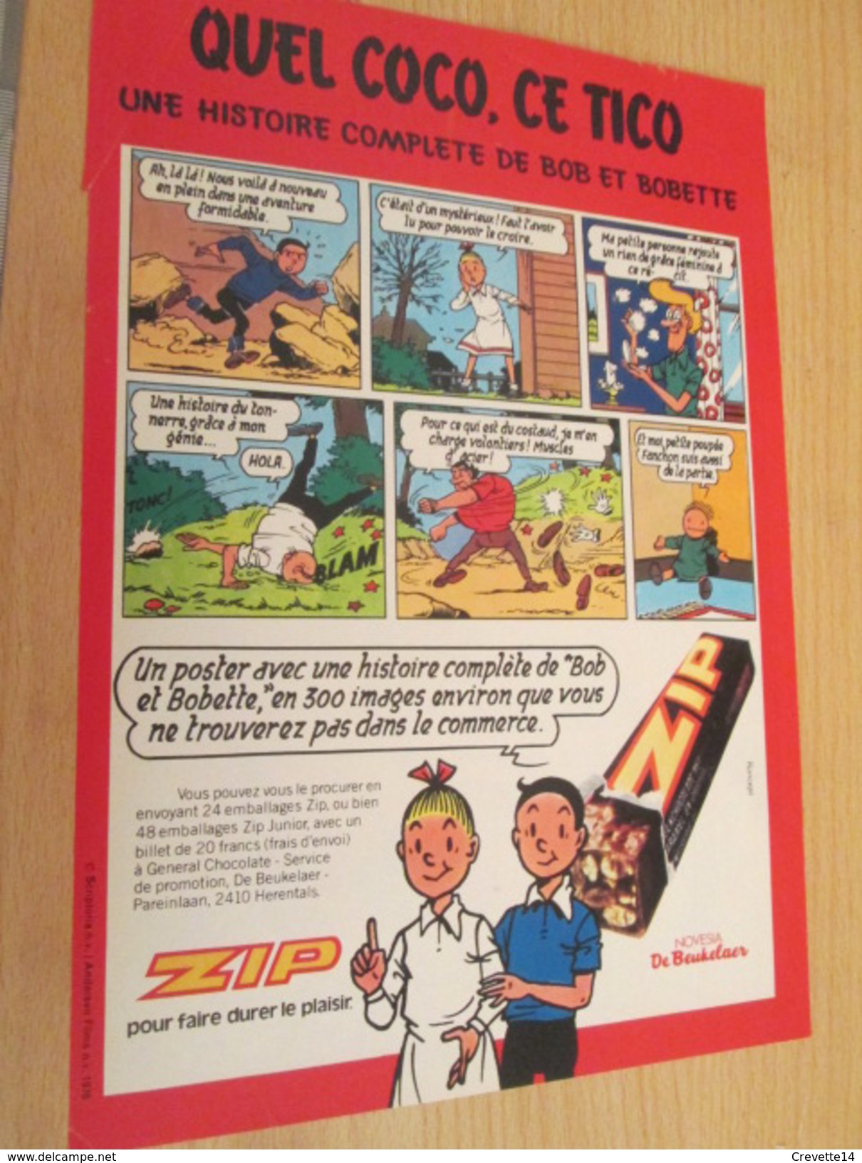 Page De Revue Des Années 60/70 : PUBLICITE BOB ET BOBETTE CHOCOLAT ZIP Format : Page A4 - Bob Et Bobette