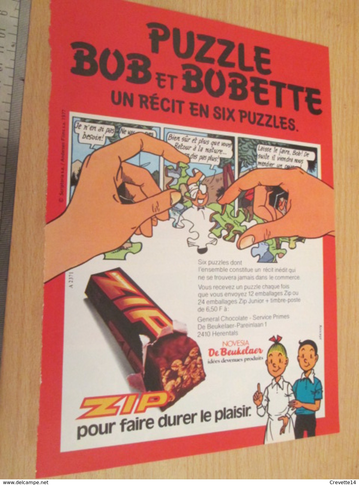 Page De Revue Des Années 60/70 : PUBLICITE BOB ET BOBETTE CHOCOLAT ZIP PUZZLE Format : Page A4 - Puzzles