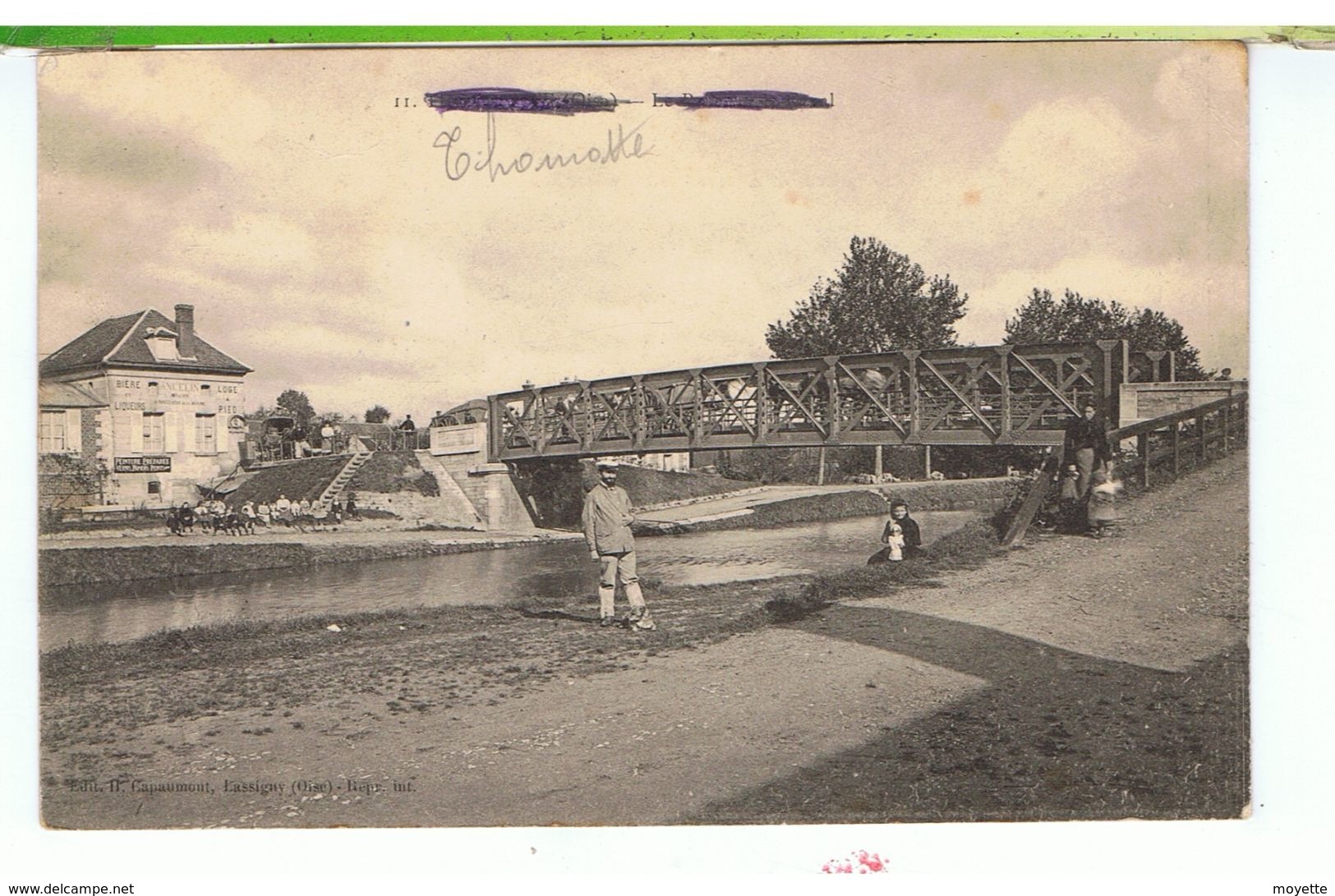 CPA-60-1914-THOUROTTE- PEUT-ETRE-LE PONT-ANIMEE-PERSONNAGES DES DEUX COTES DE LA BERGE- - Thourotte