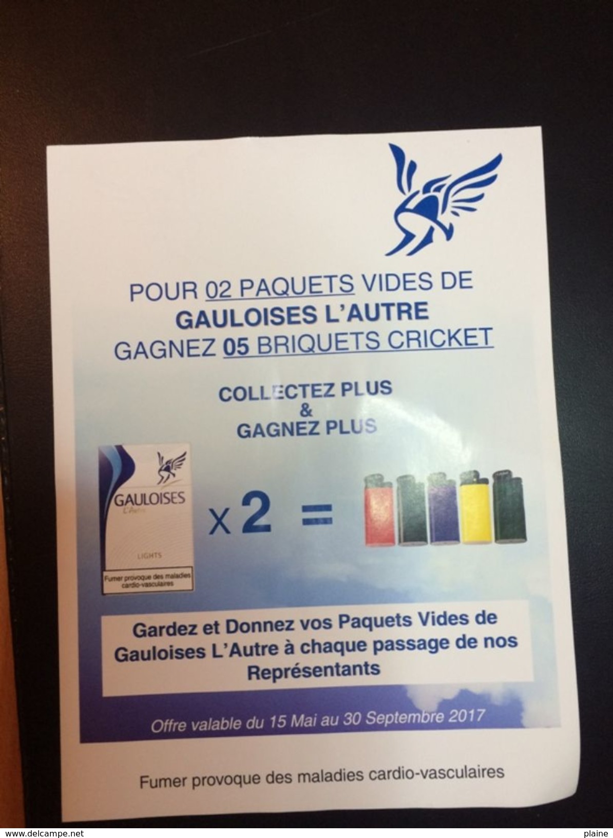 GAULOISES-PUBLICITE PAPIER-GAGNEZ 5 BRIQUETS - Objetos Publicitarios