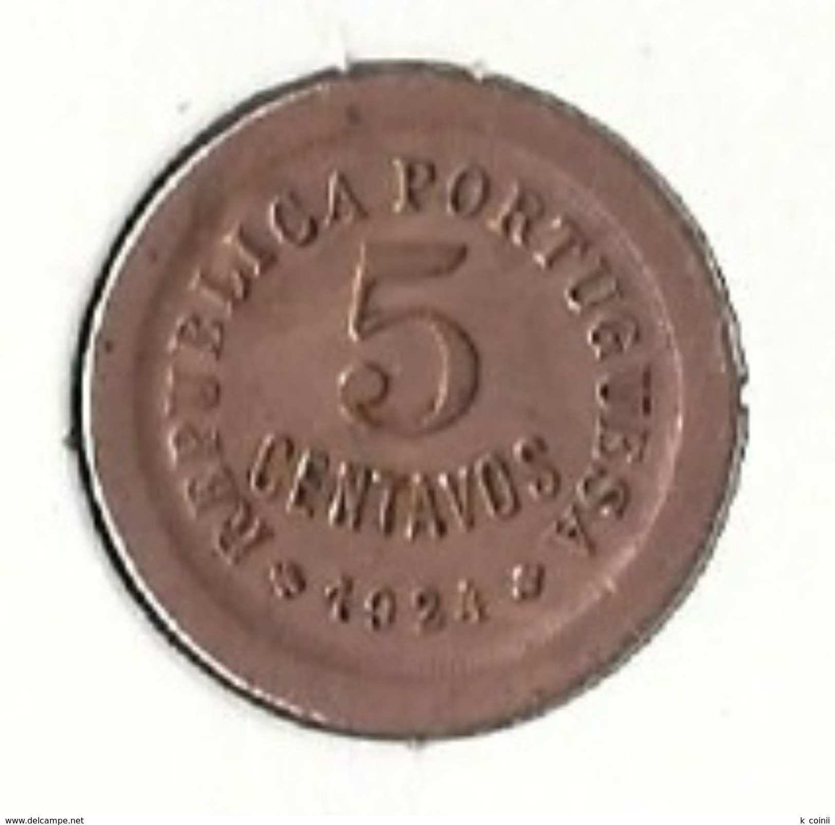 Portugal - 5 Centavos ($05) 1924 - Fine - Portugal