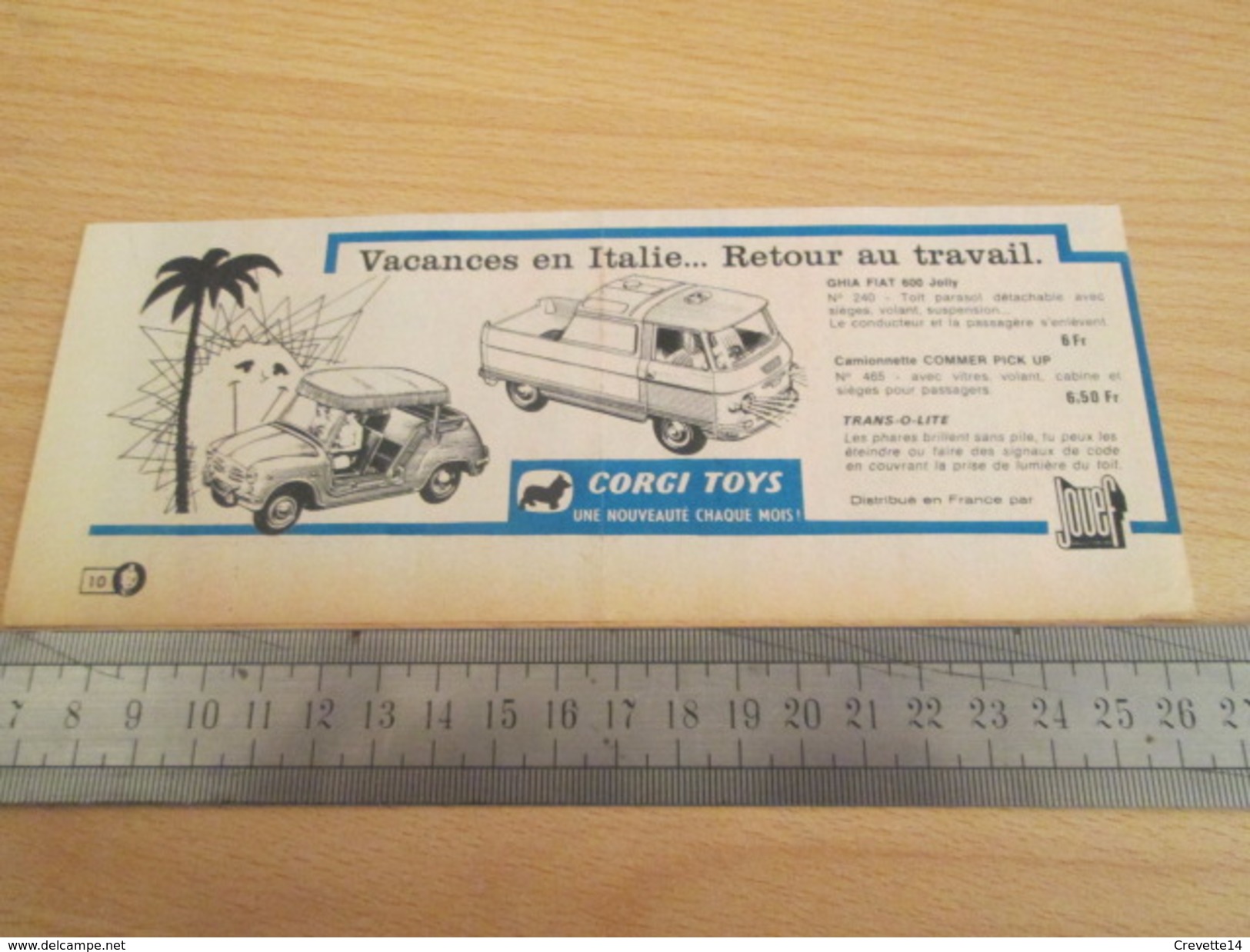 Page De Revue Des Années 60/70 : PUBLICITE  CORGY TOYS PICK UP ET FIAT 500 GHIA   Format  VOIR REGLE SUR PHOTO - Corgi Toys