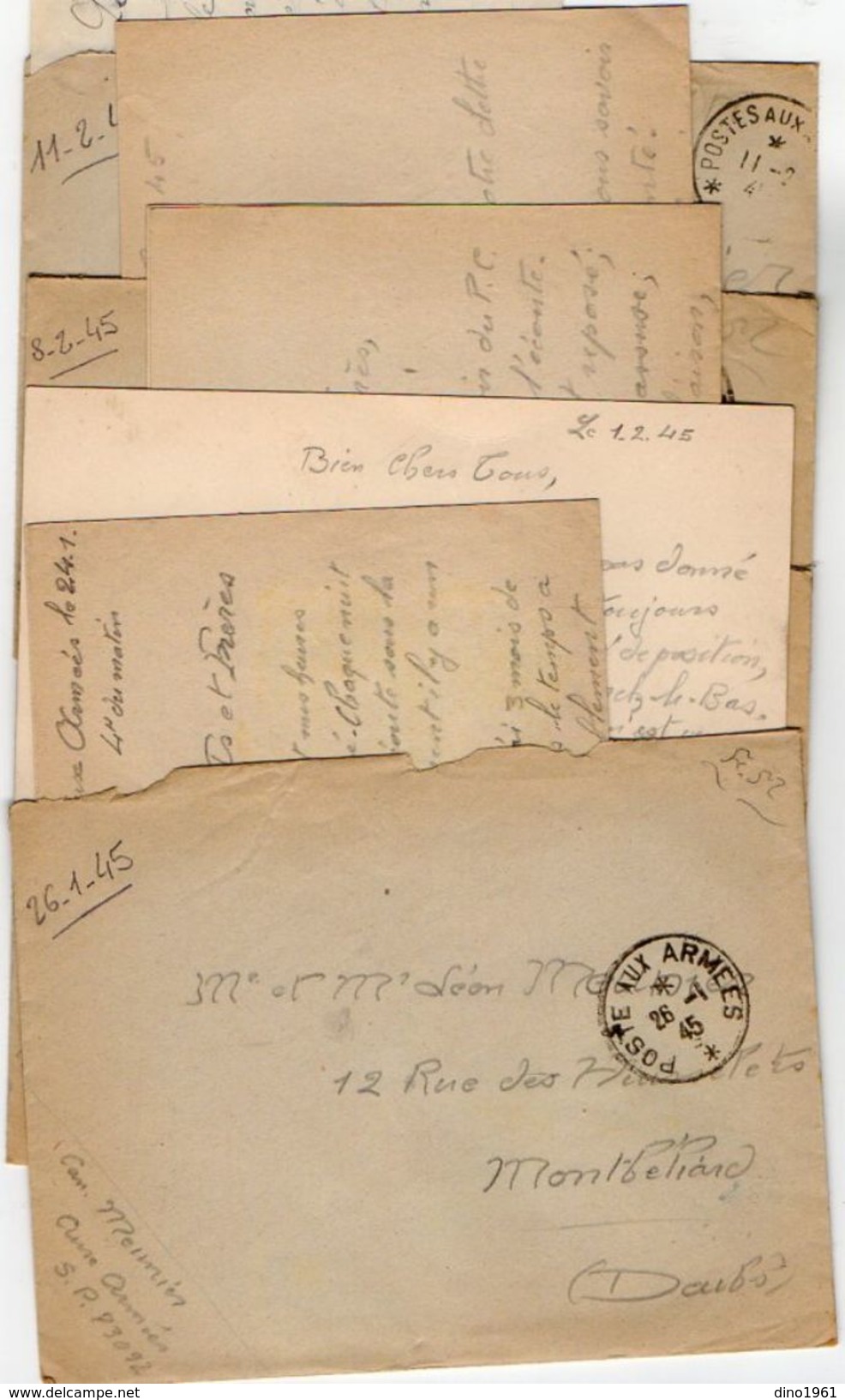 VP11.823 - Guerre 39 / 45 - 5 Lettres Du Soldat Marcel MEUNIER Canonnier 8 ème Batterie S.P 73092 ( RIOM ? ) - Documents
