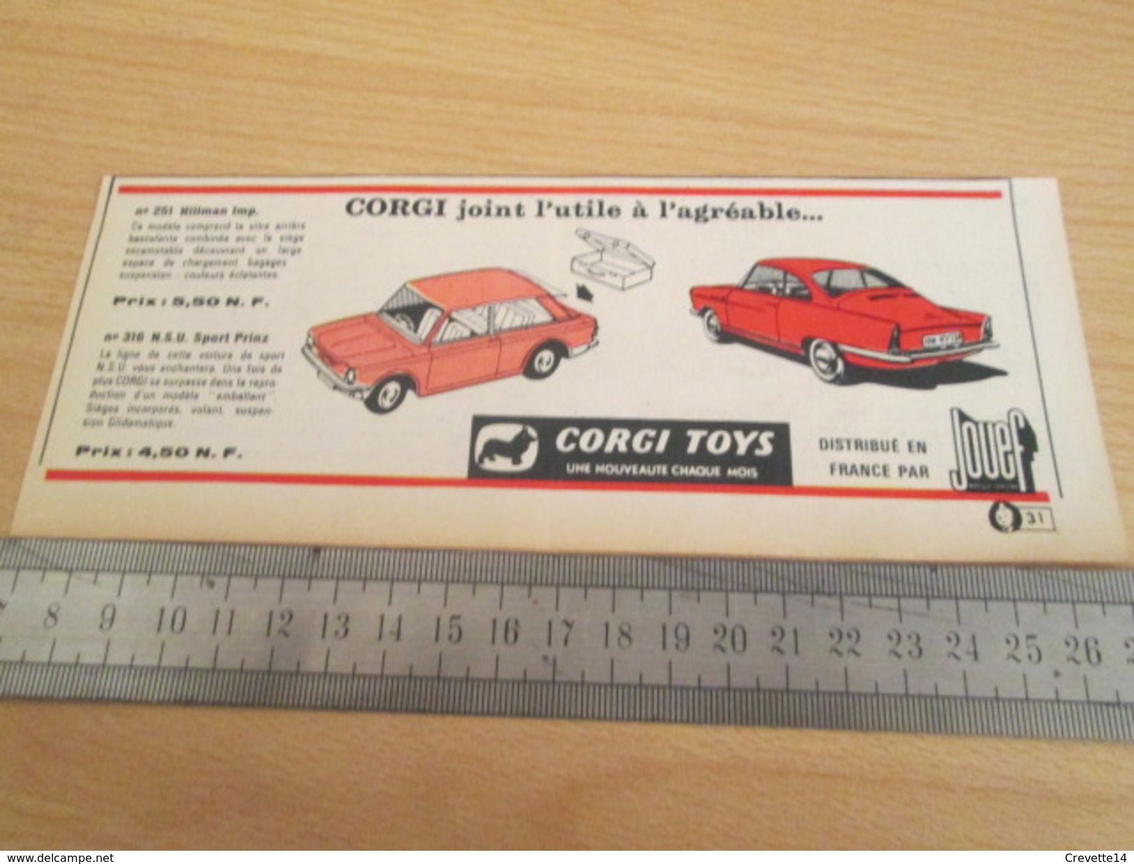 Page De Revue Des Années 60/70 : PUBLICITE  CORGY TOYS HILLMAN ET NSU PRINZ Format  VOIR REGLE SUR PHOTO - Corgi Toys