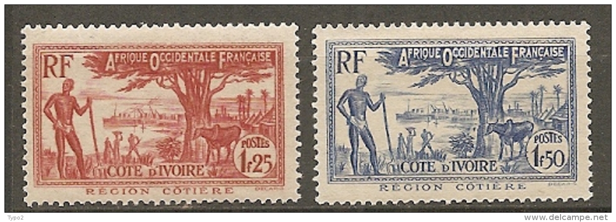 COTE IVOIRE - Yv. N°  125 *,126  (*)   1f25,1f50, Cote 1  Euro BE 2 Scans - Unused Stamps