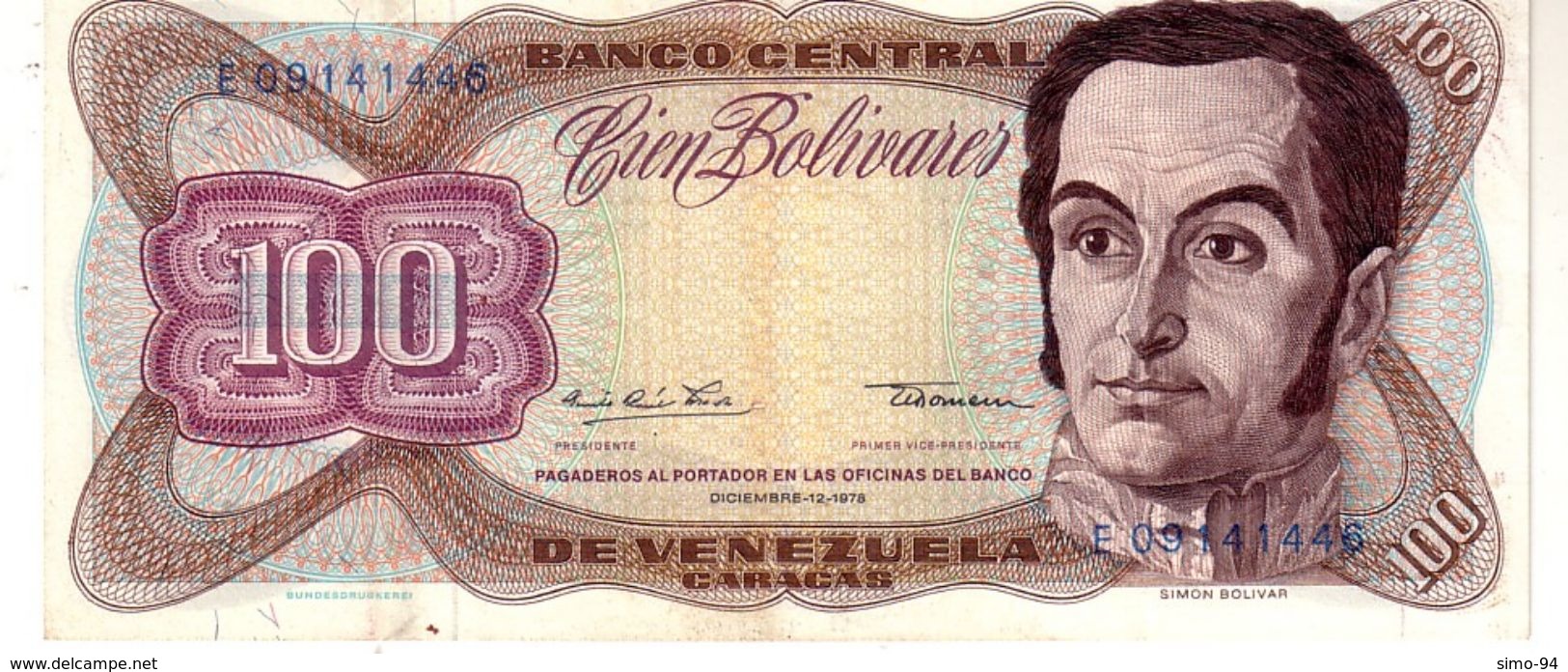 Venezuela P.55e 100 Bolivares 1978 Vf - Venezuela