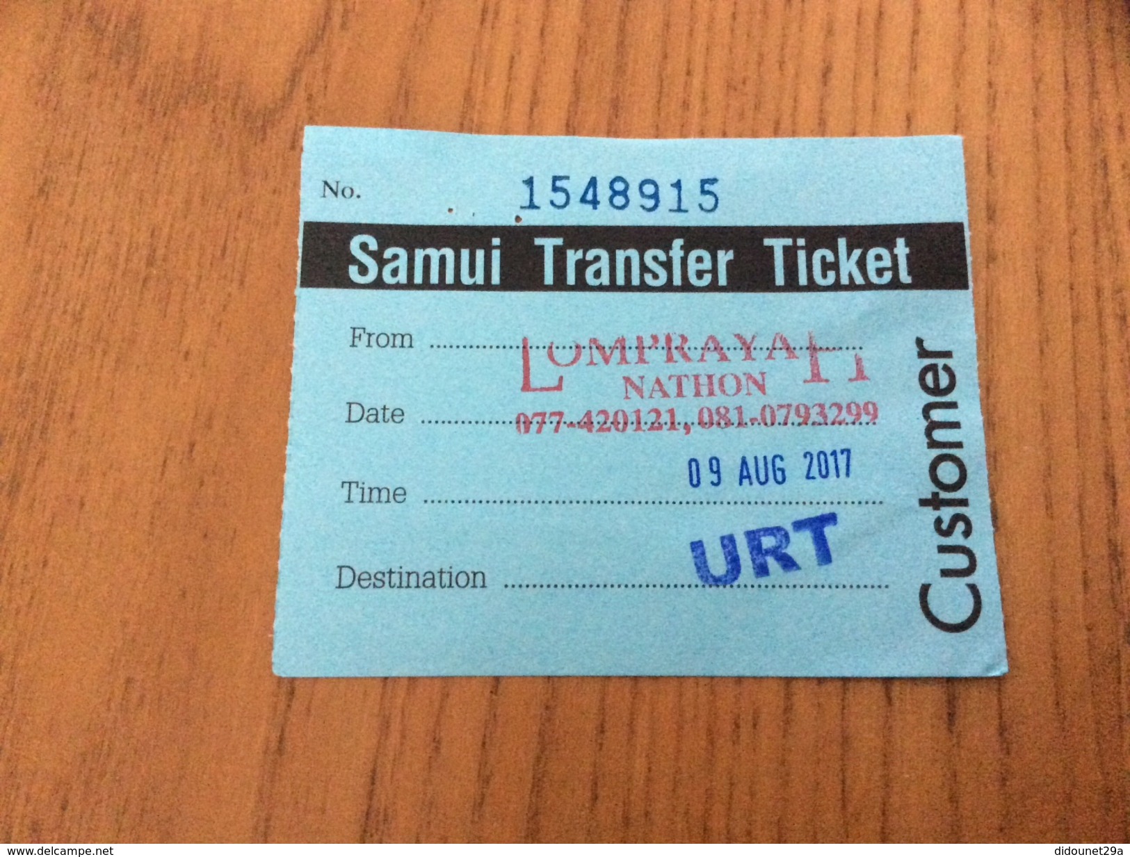 Ticket De Transport (bateau) "LOMPRAYAH - Samui Transfert Ticket" Thaïlande - Mundo