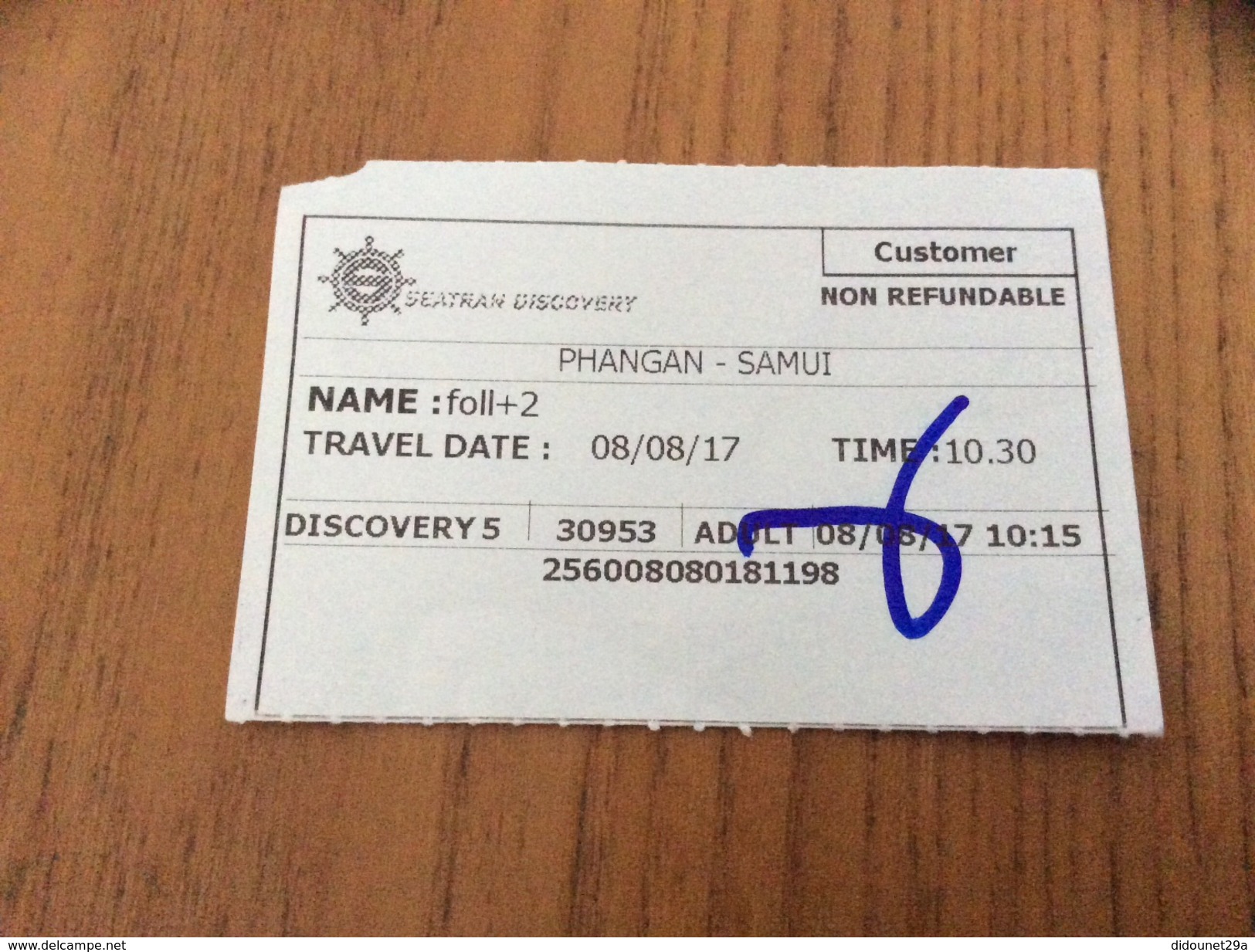 Ticket De Transport (bateau) "SEATRAN DISCOVERY - PHANGAN SAMUI" Thaïlande - World