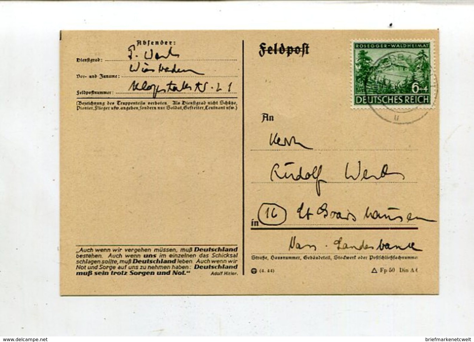 Deutsches Reich / 1943 / Mi. 858 EF A. Brief O Wiesbaden (01629) - Covers & Documents