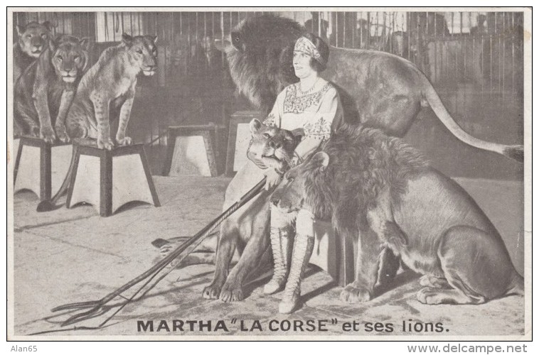 Martha 'La Corse' Martha The Corsican And Her Lions, Female Lion Tamer Circus Theme, C1900s Vintage Postcard - Circus