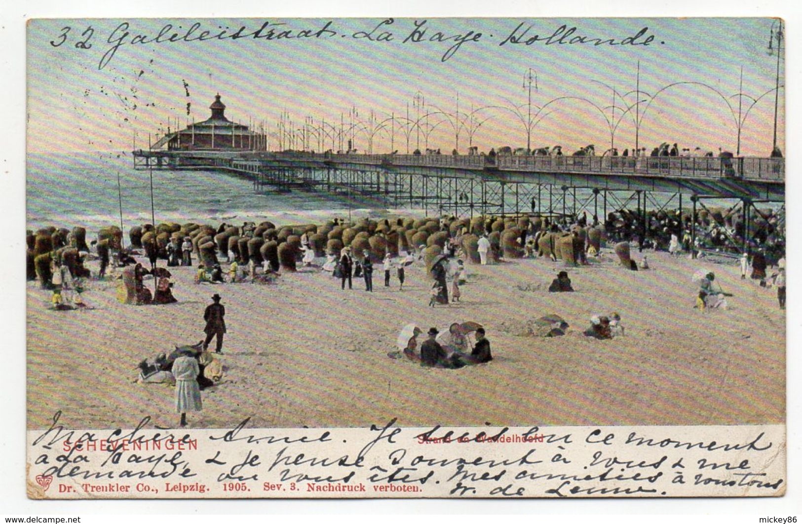 Pays-Bas--SCHEVENINGEN-1905--Plage ( Très Animée ) ..carte Colorisée ....--cachet--timbre...........à Saisir - Scheveningen