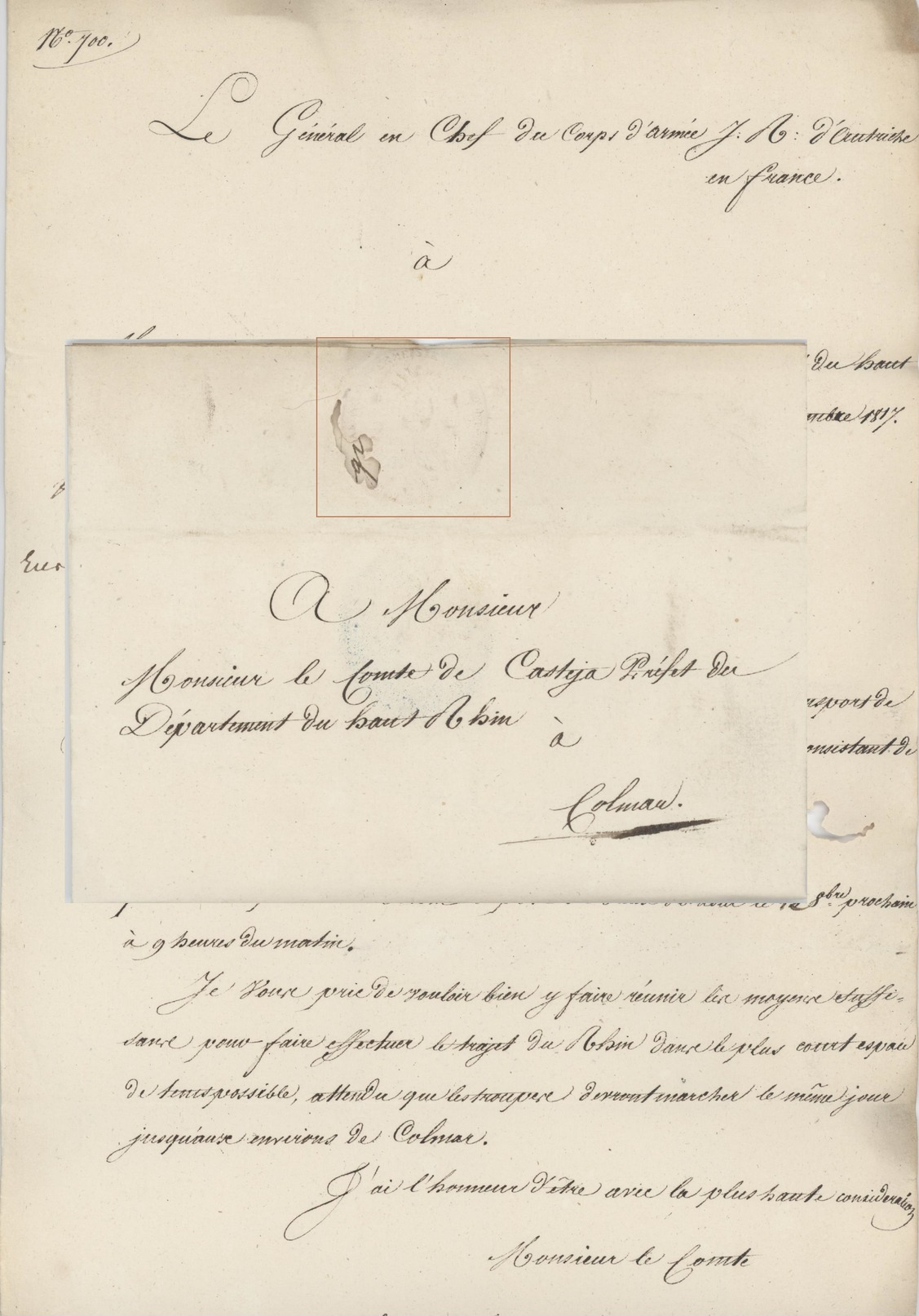 COLMAR 1817 Le Général En Chef Armée D'Autriche Sceau De Fermeture - 1801-1848: Précurseurs XIX