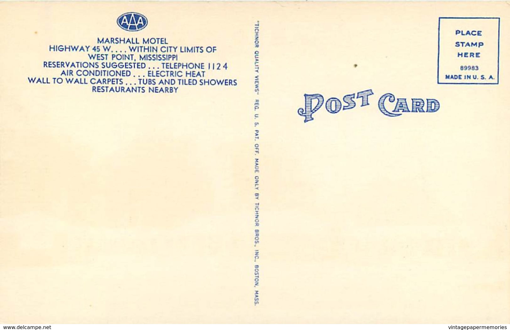 276571-Mississippi, West Point, Marshall Motel, Tichnor Bros No 89983 - Altri & Non Classificati