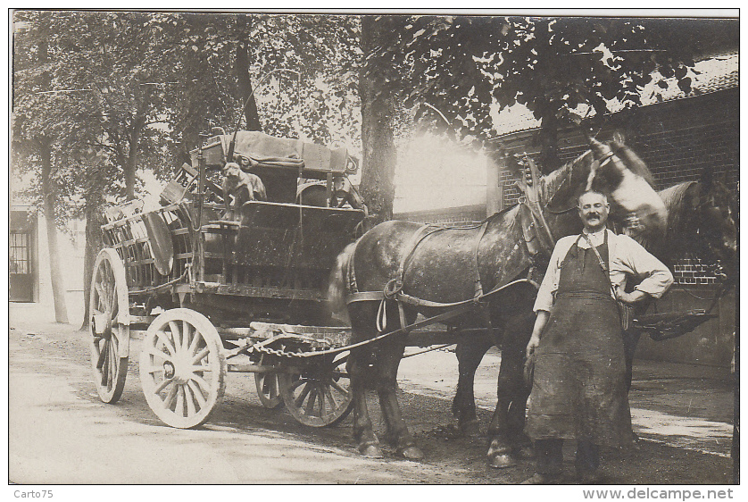 Commerces - Attelage - Carte-Photo - Marchand Livreur - Dogue Chien - Brasserie De L'Union - Creil - Shopkeepers