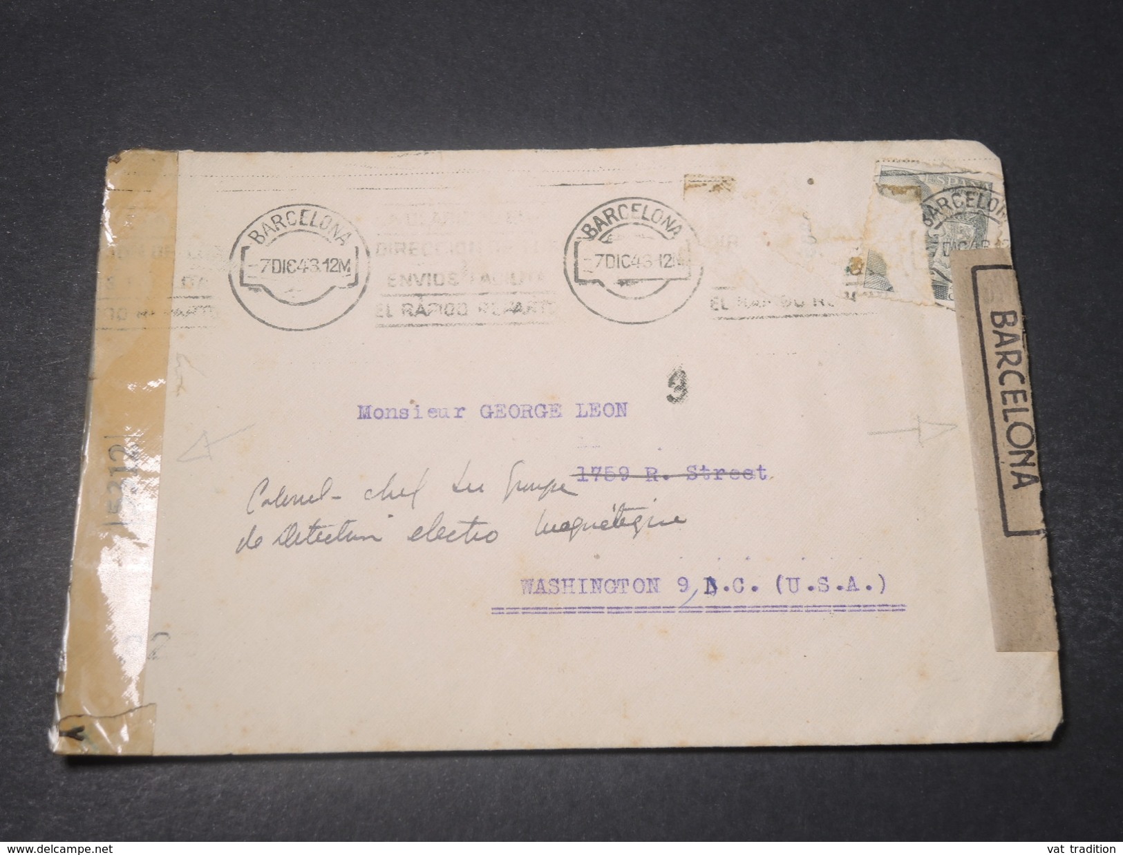 ESPAGNE - Enveloppe De Barcelone Pour Washington En 1943  Avec Contrôles Postaux - L 10900 - Nationalistische Censuur
