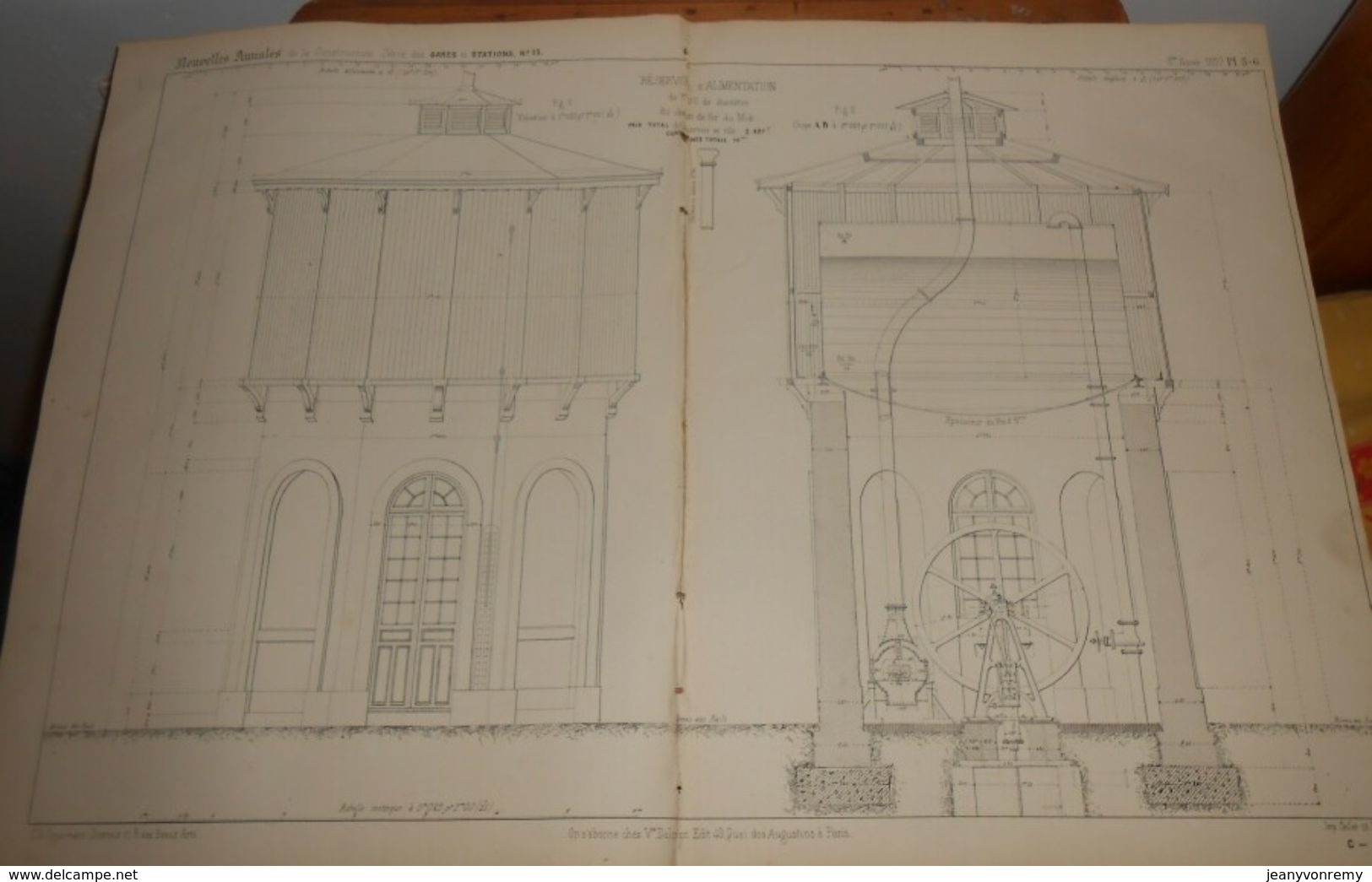 Plan D'un Réservoir D'alimentation En Tôle Du Chemin De Fer Du Midi. 1857. - Travaux Publics