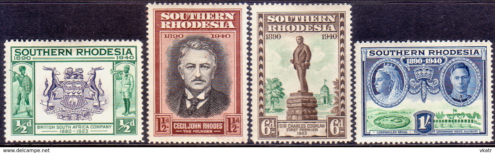 SOUTHERN RHODESIA 1940 SG 53//60 Part Set 4 Stamps Of 8 MH B.S.A.C. Golden Jubilee - Southern Rhodesia (...-1964)