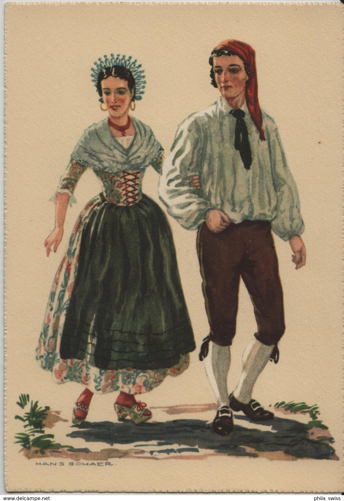 Costumes Suisses Du 18e Siecle Tessin (Mendrisio) - Künstlerkarte Hans Schaer - Sonstige & Ohne Zuordnung