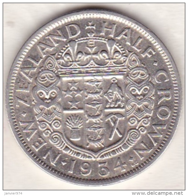 NEW ZEALAND .1/2 Crown 1934 .GEORGE V . KM# 5  . Argent - Nouvelle-Zélande