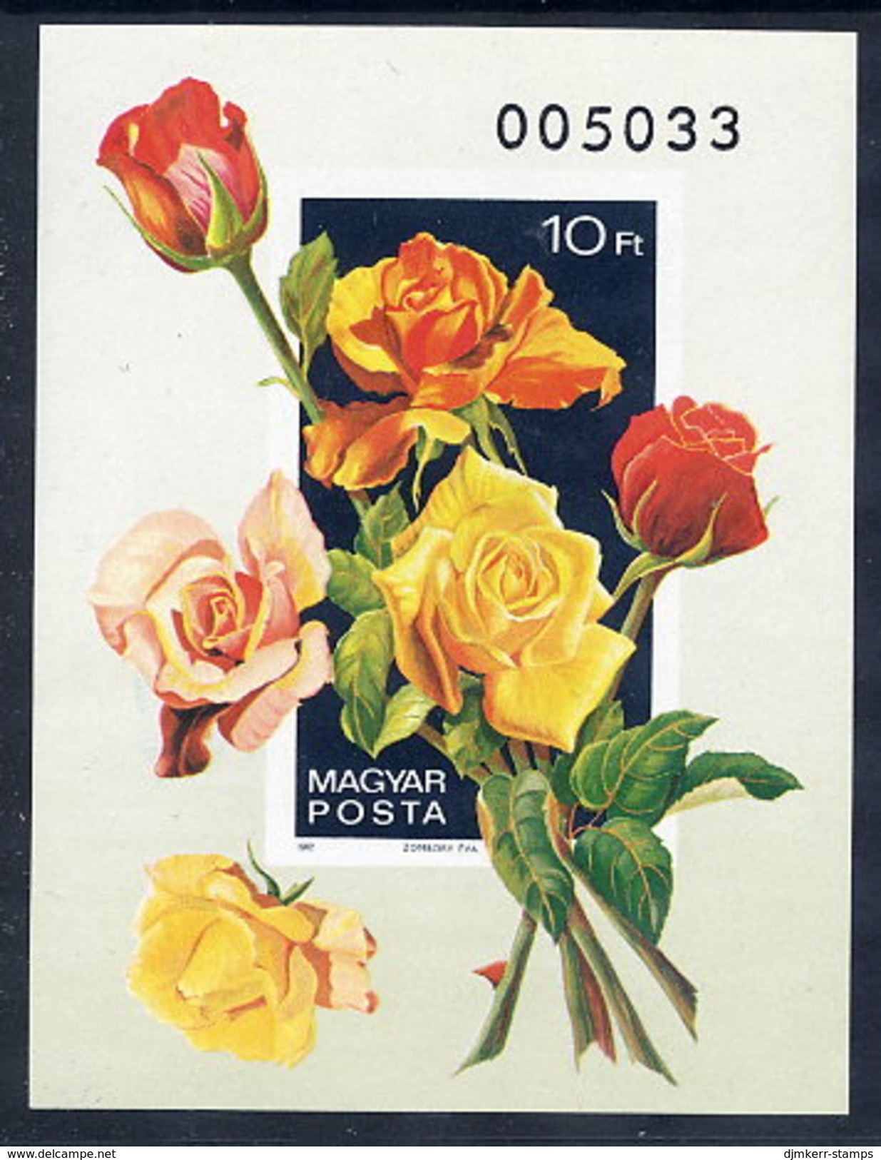 HUNGARY 1982 Roses Imperforate Block MNH / **.  Michel Block 156B - Blocks & Sheetlets