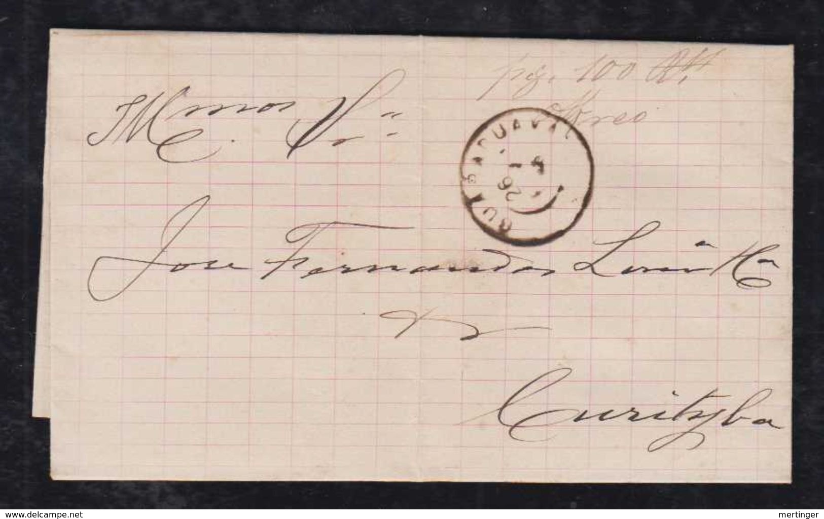 Brazil Brasil 1886 Cover GUARAPUAVA Parana To CURITIBA PAGO 100 Reis - Covers & Documents