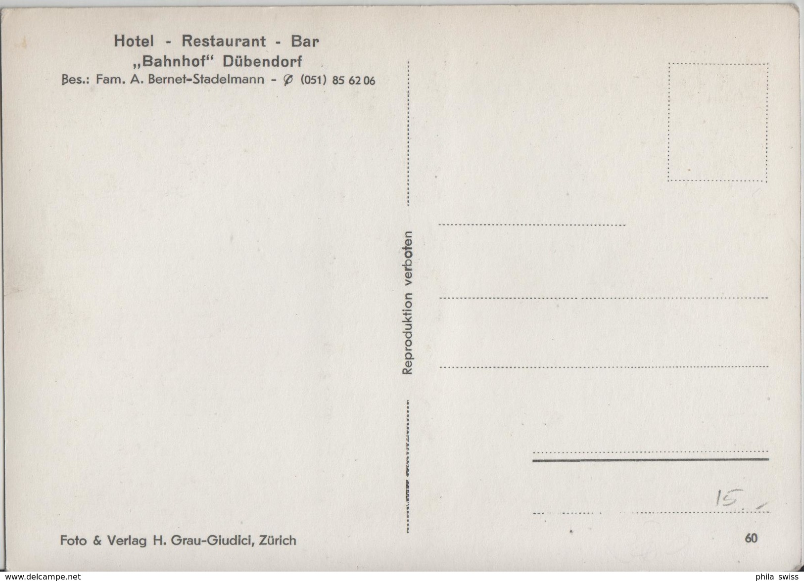 Hotel-Restaurant-Bar Bahnhof Dübendorf - Photo: H. Grau-Giudici - Dübendorf