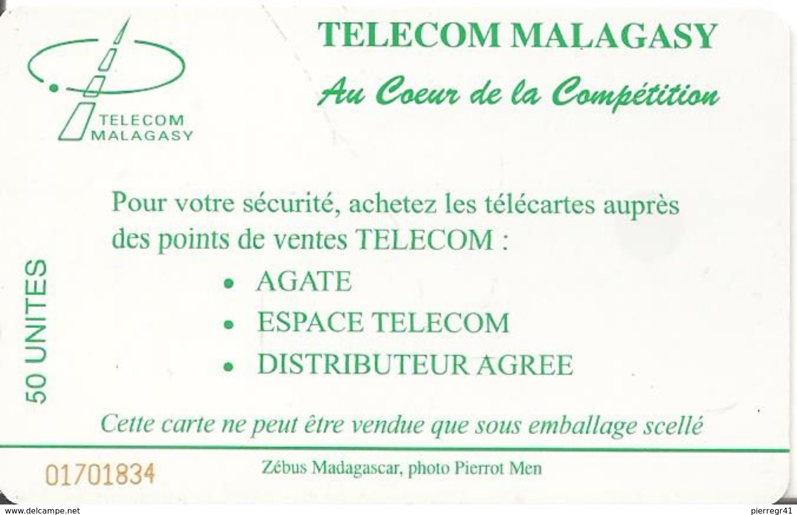 CARTE +PUCE-50U--SC7-MADAGACAR-ZEBUS-V°Au COEUR De La COMPETITION-  N° Rouge En Bas A Gauche-TBE - Madagascar