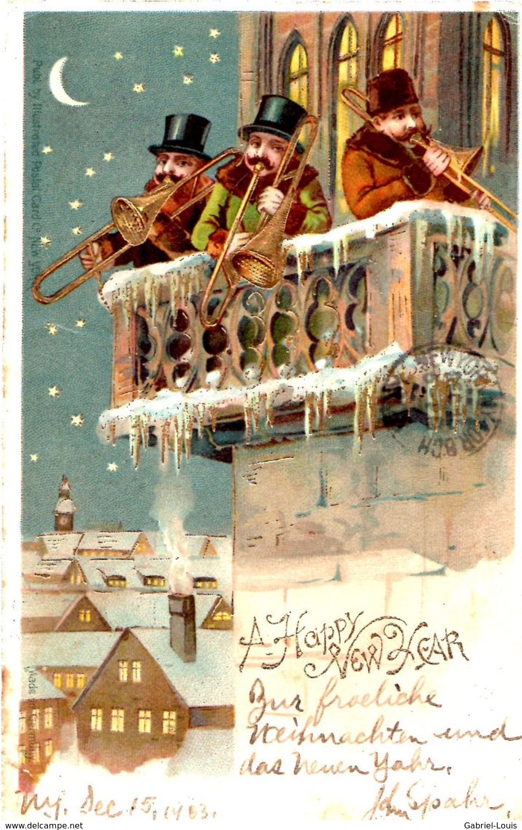 A Happy New Year Musiciens	Musicians Trompette Trumpet  Orchestre Orchestra - USA - Voeux Pour 1904 - Año Nuevo