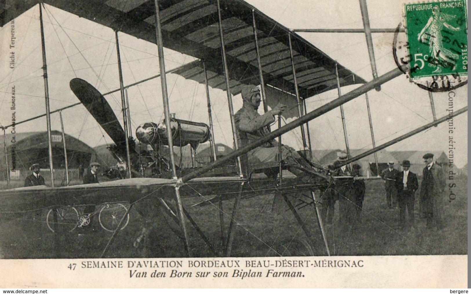 CPA Van Den Born Sur Son Biplan Farman. Semaine D'aviation Bordeaux Beau Désert, Mérignac, 1910. - ....-1914: Precursores