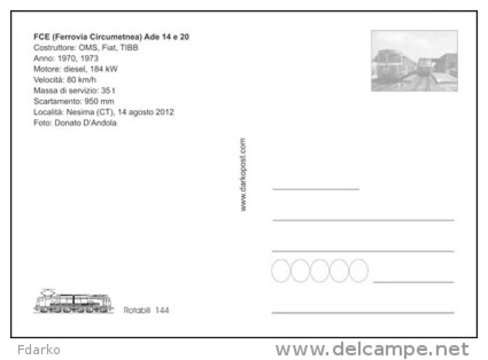 144 Treno FCE ADe IOMS, Fiat, TIBB Nesima Catania  Rairoad Trein Railweys Treni Steam  Sicilia - Gares - Avec Trains